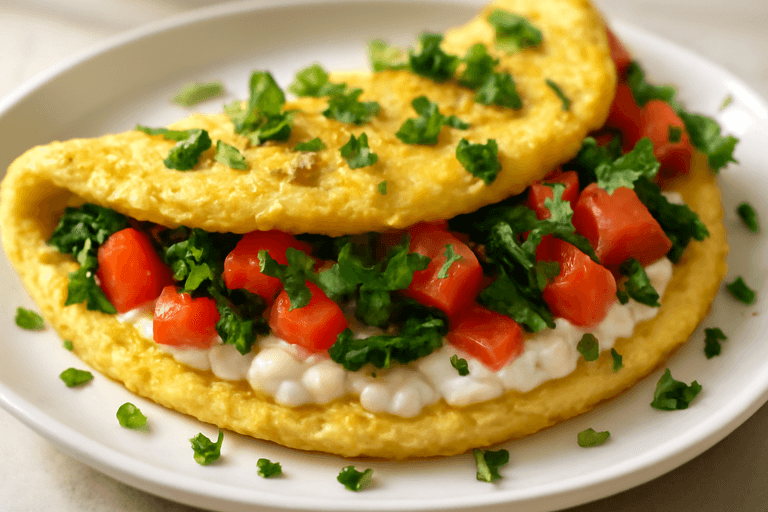 Gemüse-Omelett mit Hüttenkäse