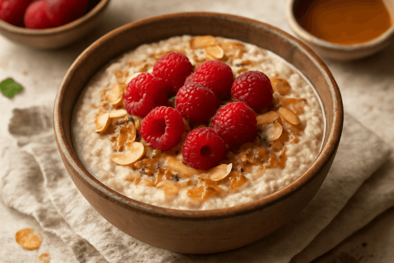 Lekka owsianka z malinami i migdałami