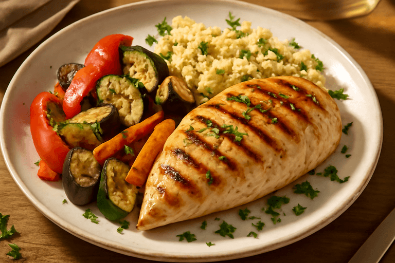 Pollo a la Plancha con Verduras Asadas y Quinoa