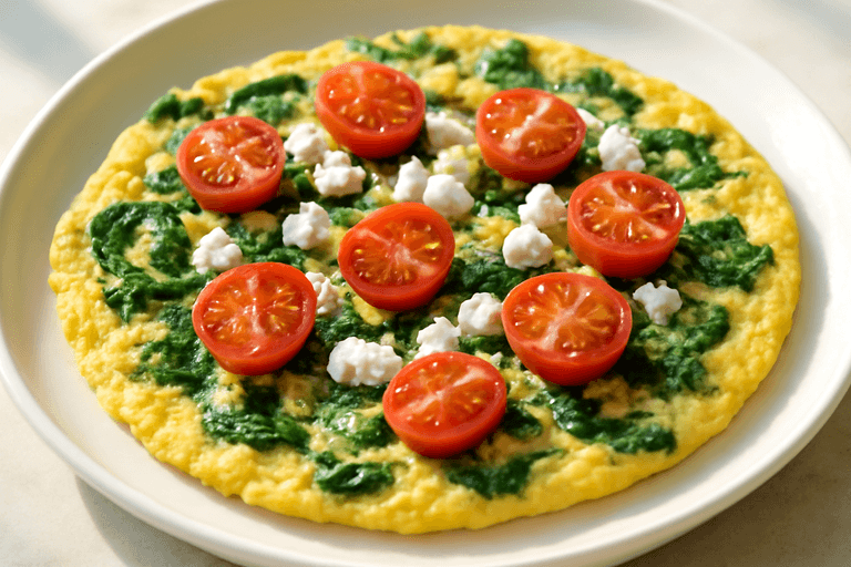 Proteinreiches Spinat-Omelett mit Tomaten und Feta