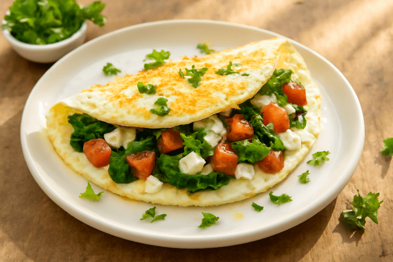 Tortilla de claras con espinacas y tomate