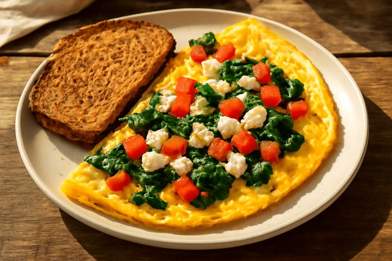 Omletă Proteică cu Spanac și Roșii