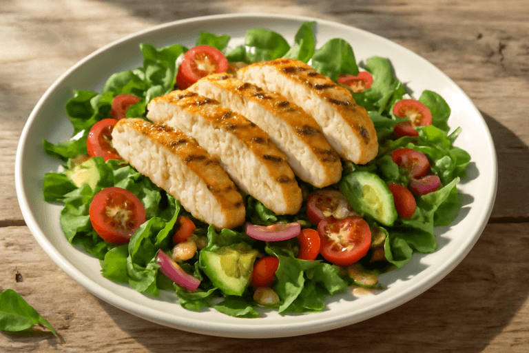 Lekka sałatka z grillowanym kurczakiem i warzywami