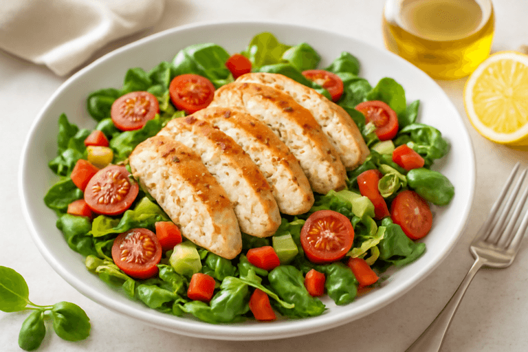 Lekka sałatka z grillowanym kurczakiem i warzywami