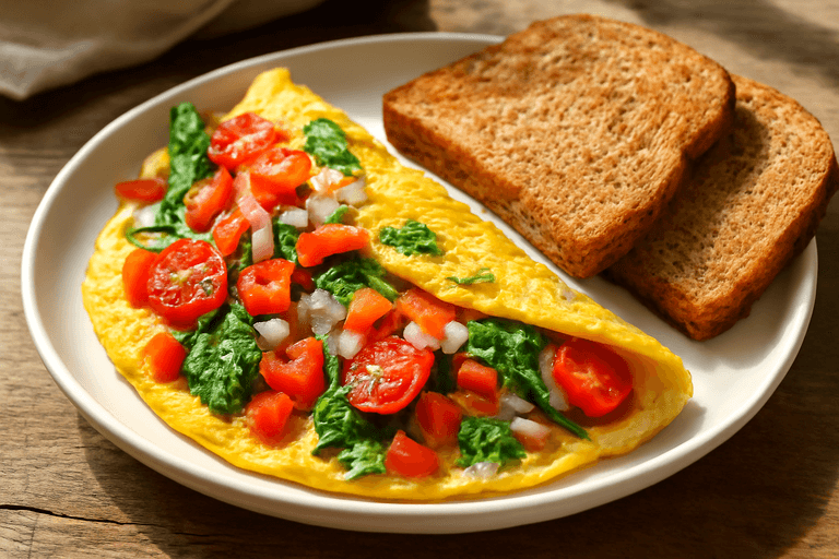 Σπιτική ομελέτα λαχανικών με φρυγανισμένο ψωμί