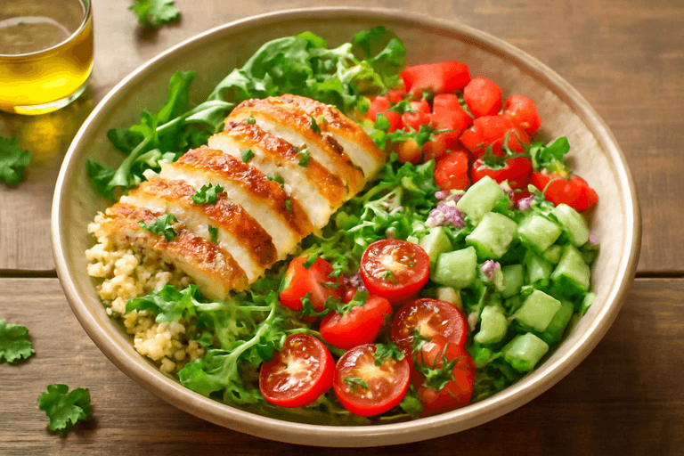 Ensalada clásica de pollo y quinoa para energía y bienestar