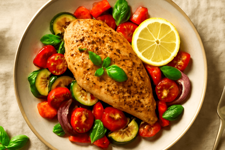 Hähnchenbrust auf mediterranem Gemüsebett