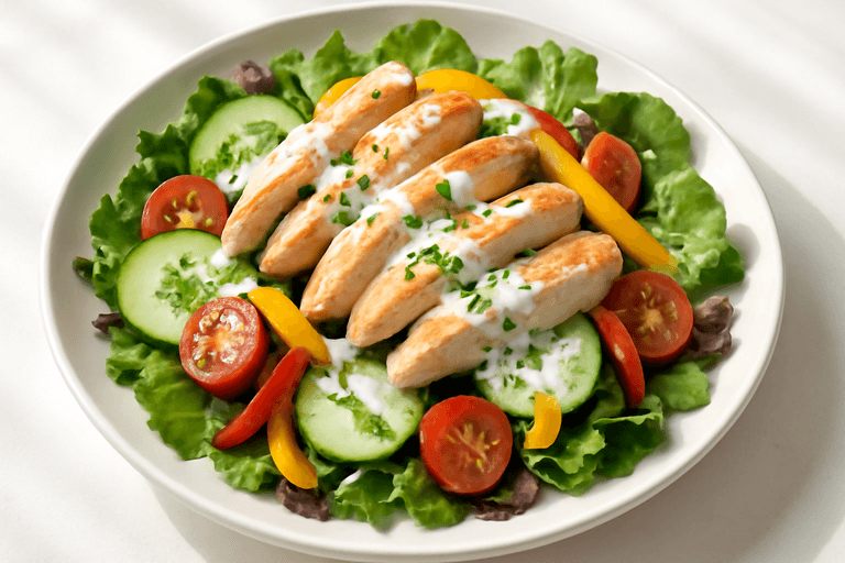 Leichter Hähnchen-Gemüse-Salat mit Joghurt-Dressing