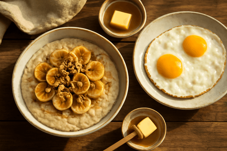 Proteinreiches Power-Frühstück mit Haferflocken & Eiern