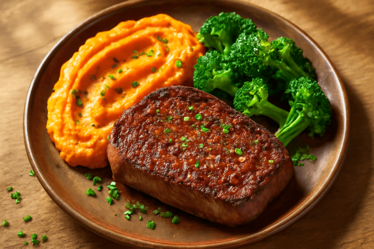 Herzhaftes Rindersteak mit Süßkartoffelpüree & Brokkoli