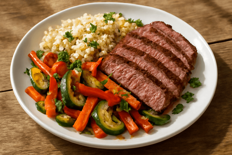 Proteinreiches Rindersteak mit Ofengemüse & Quinoa