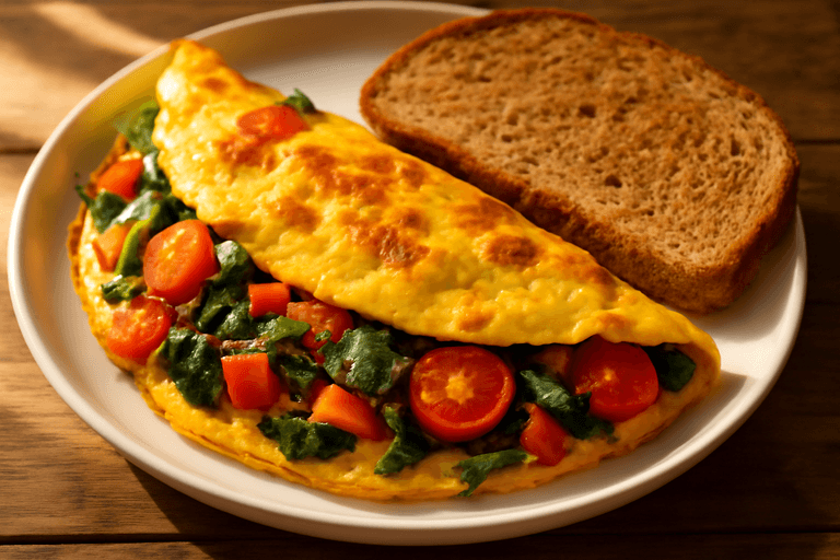 Proteinrik grönsaksomelett med fullkornsbröd