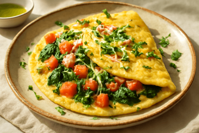 Klassisk proteinrik omelett med spenat & tomat