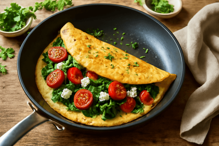 Omelette légère méditerranéenne aux épinards et tomates