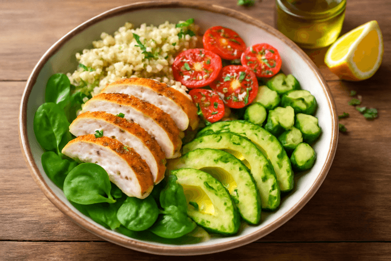 Fräsch kycklingsallad med avokado och quinoa