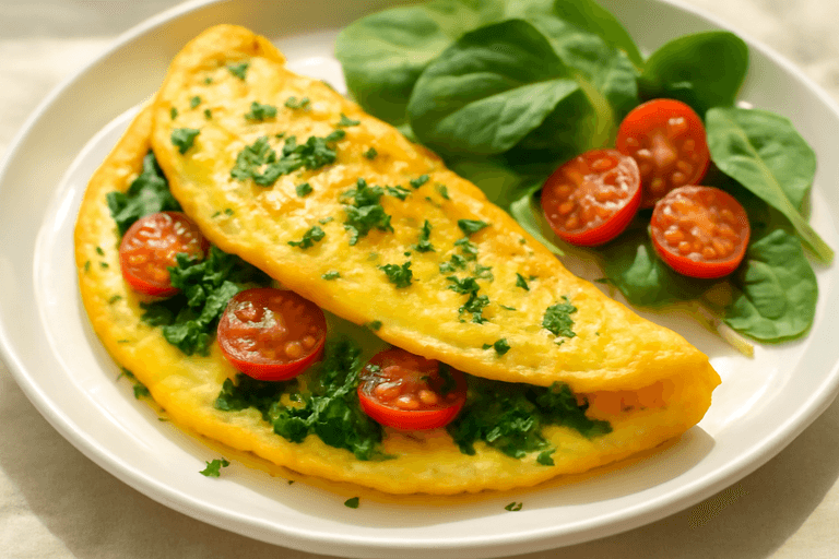 Energigivande omelett med spenat och tomat