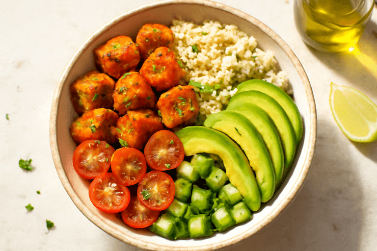Kräftige Hähnchen-Bowl mit Quinoa und Avocado