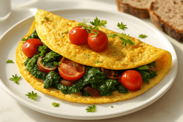 Omelette minceur aux épinards et tomates cerise