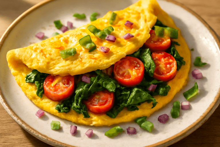 Energigivande omelett med spenat och tomat