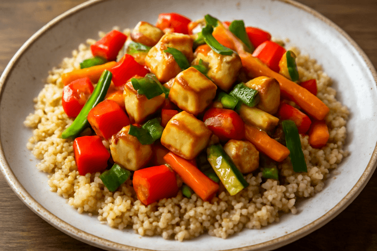 Poulet sauté aux légumes croquants et quinoa