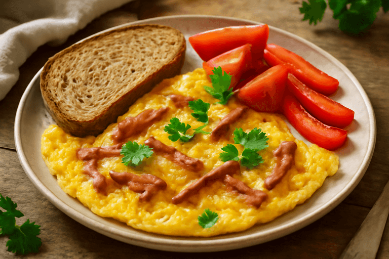 Proteinrik klassisk frukostomelett med rökt skinka & grovt bröd