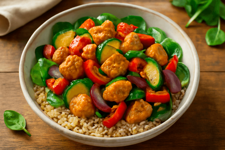 Kyckling- & grönsaksbowl med fullkornsris