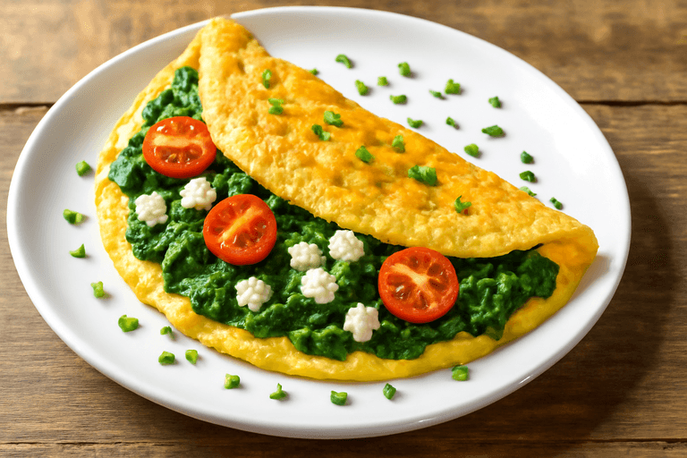 Proteinreiches Spinat-Omelette mit Tomaten und Feta