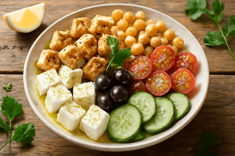 Protein Zengini Tavuklu Nohutlu Akdeniz Salatası