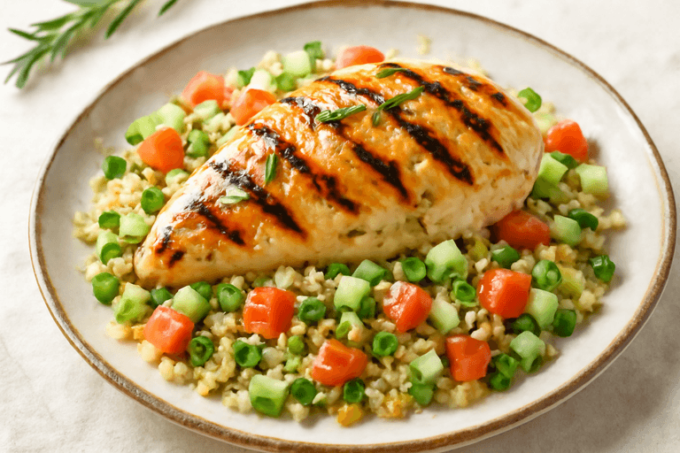 Κοτόπουλο φιλέτο με σαλάτα δενδρολίβανο και κινόα