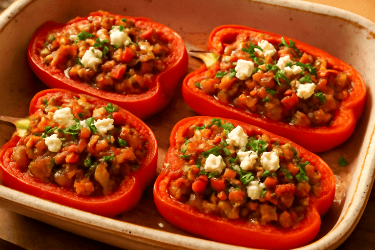 Gefüllte Paprika mit Putenhack und mediterranem Gemüse