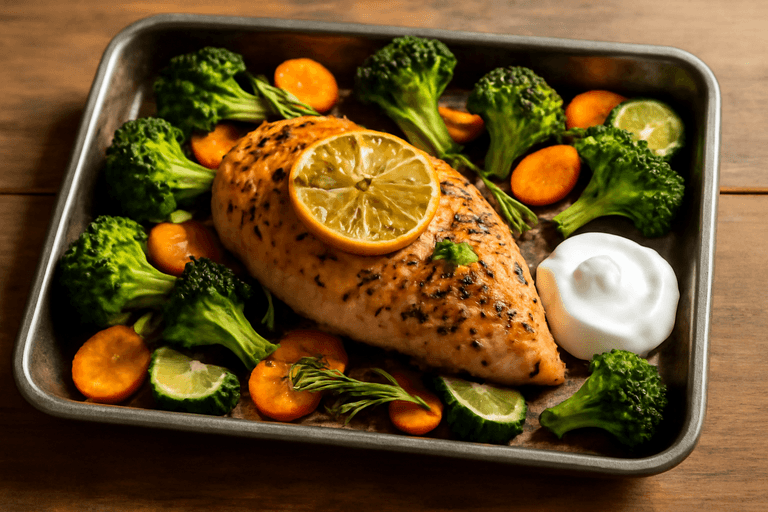 Zitronen-Kräuter-Hähnchen mit Ofengemüse