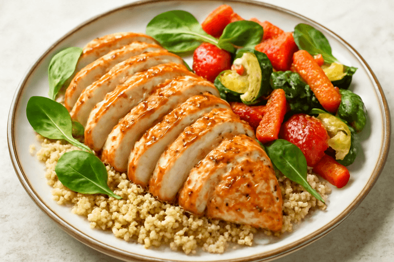 Kycklingfilé med rostade grönsaker och quinoa