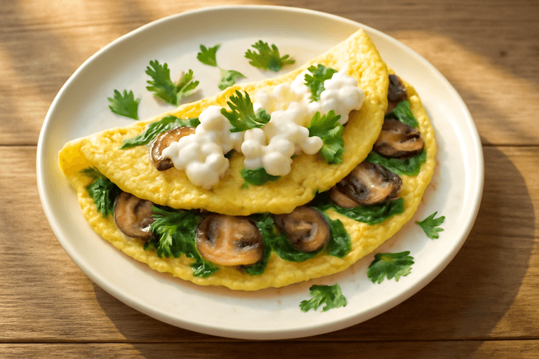 Omelette minceur aux épinards et champignons