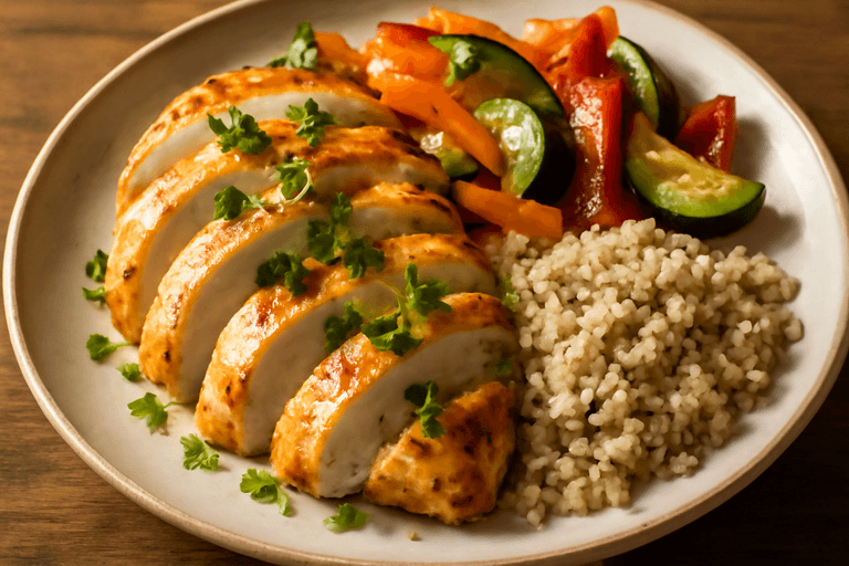 Saftig Kycklingfilé med Rostade Grönsaker & Quinoa