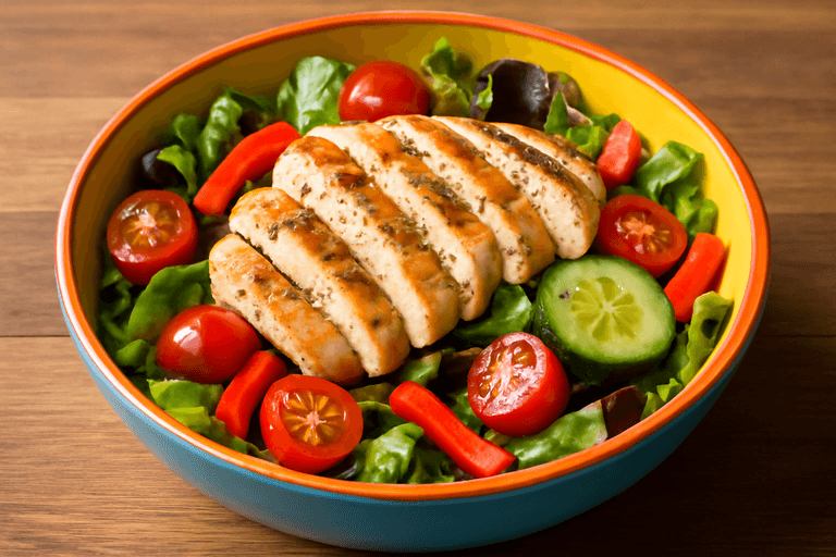 Lekka sałatka z kurczakiem i warzywami klasycznymi