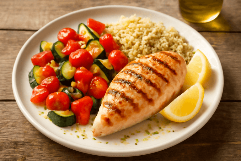 Куриная грудка с овощами на гриле и киноа