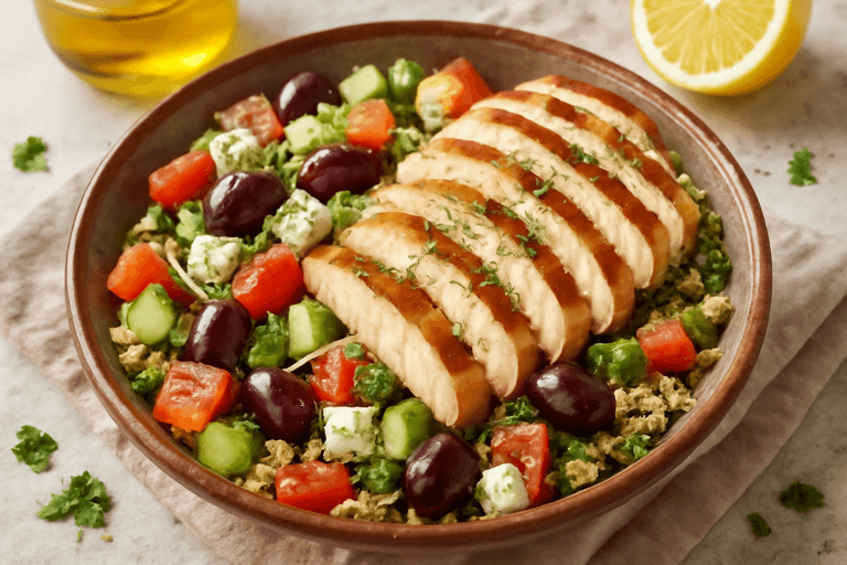 Κοτόπουλο με Σαλάτα Χωριάτικη και Κινόα
