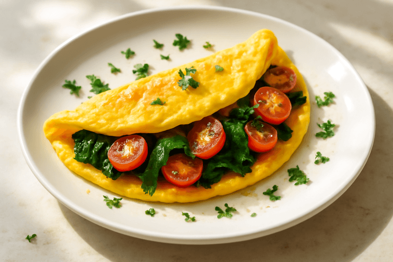 Omelette légère aux épinards et tomates