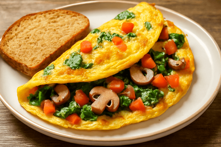 Proteinrik grönsaksomelett med fullkornsbröd