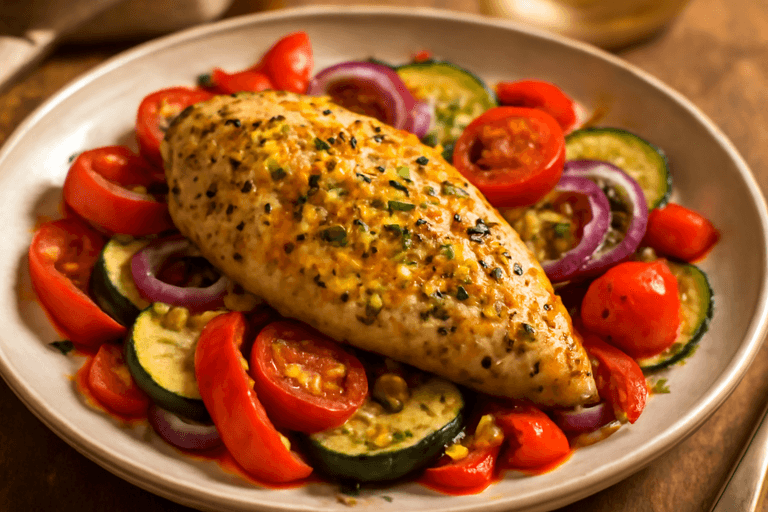 Saftiges Zitronen-Hähnchen mit mediterranem Gemüse