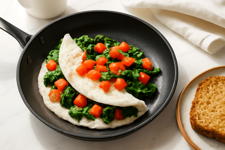 Tortilla de claras con espinacas y tomate