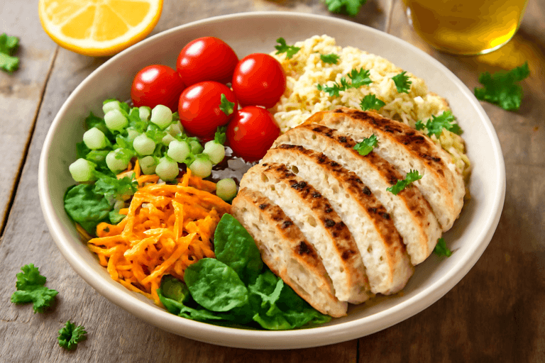 Ensalada clásica de pollo y quinoa para energía y bienestar