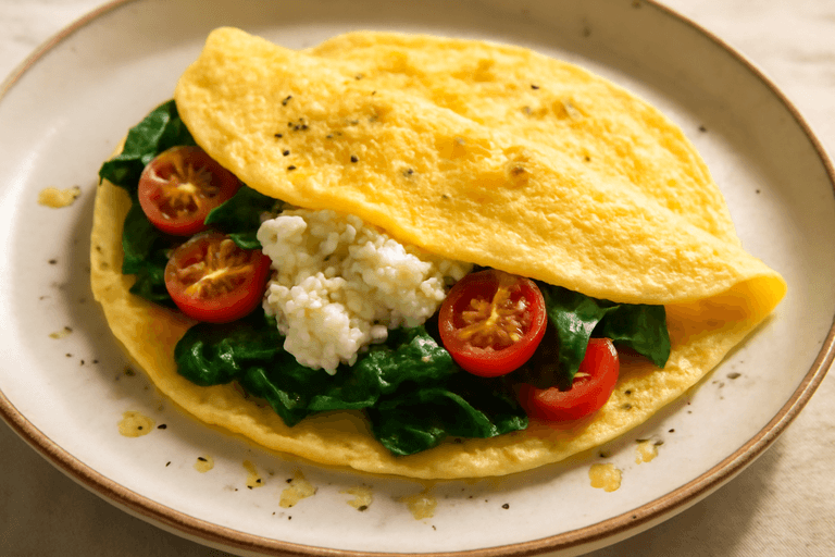 Omelette proteica con spinaci e pomodorini