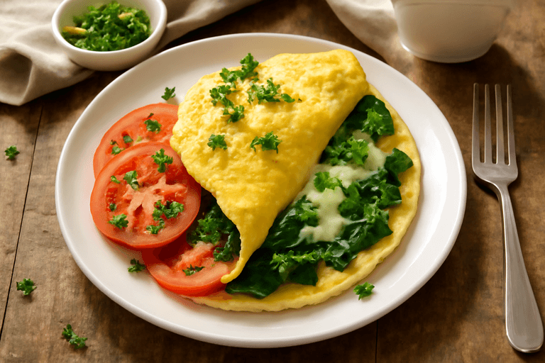 Proteinrik klassisk omelett med spenat & tomat