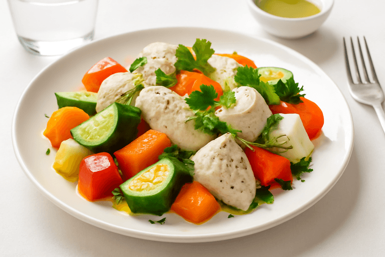 Куриная грудка с овощами на пару и пряными травами