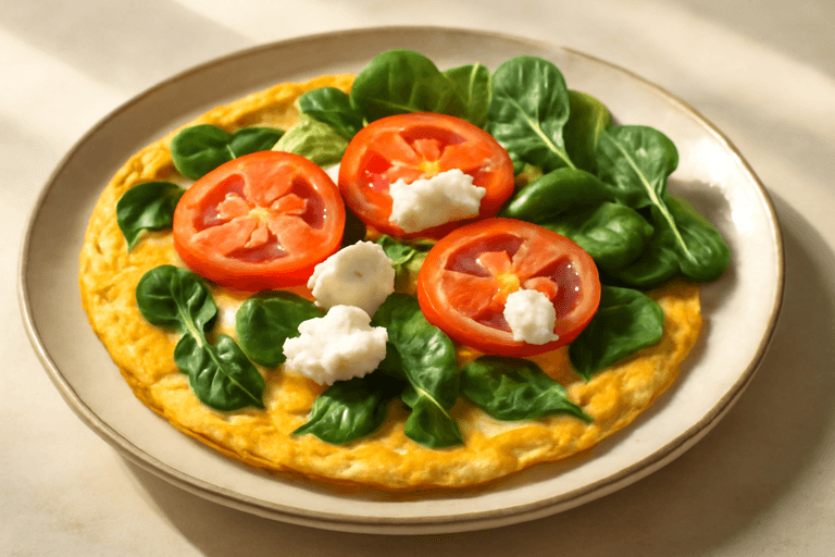 Proteinrik klassisk omelett med tomat och spenat
