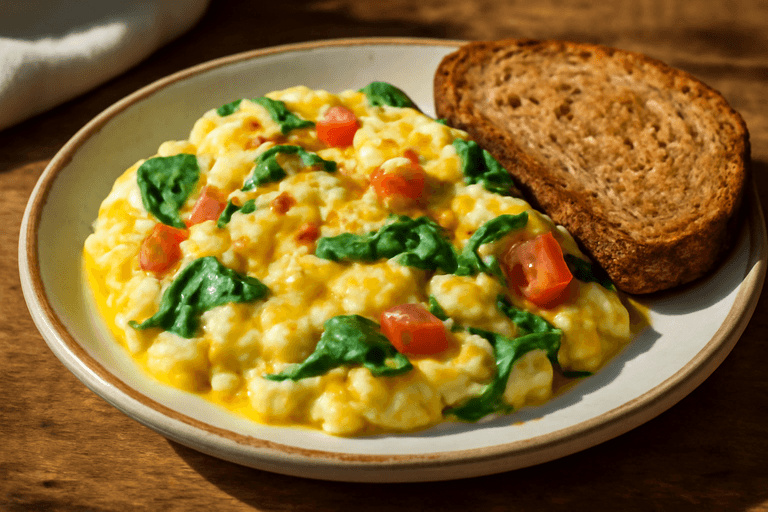 Fräsch Äggröra med Tomat & Spenat