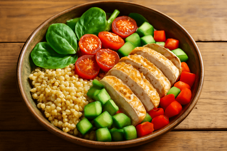 Proteinrik kycklingsallad med fullkornsbulgur