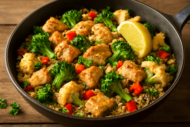 Lätt kycklingpanna med grönsaker och quinoa