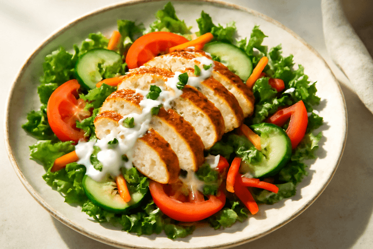 Leichter Hähnchen-Garten-Salat mit Joghurtdressing